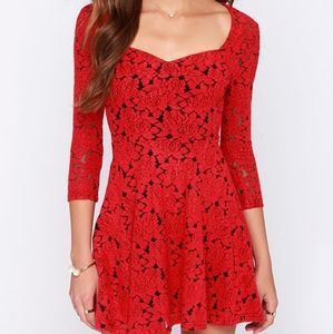 MINK PINK Red Hot Lace Rose fit and flare dress